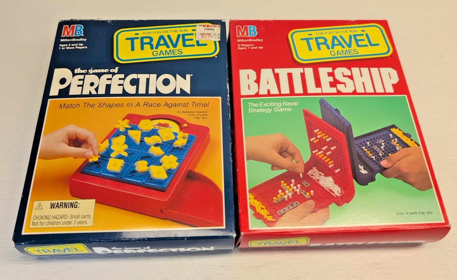 OPEN BOX! NEW! VINTAGE TRAVEL BOARD GAME 1990 PERFECTION & 1989 BATTLESHIP MB