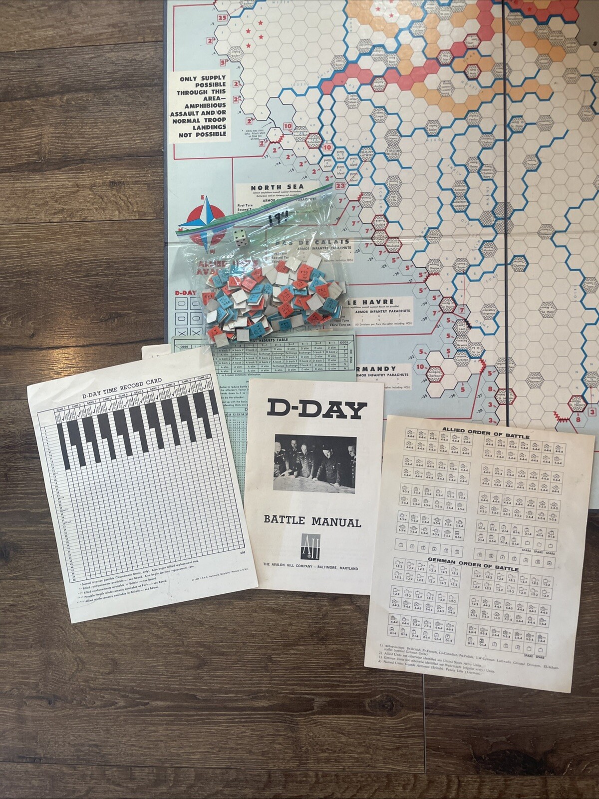 1961 D-Day World War II Invasion Board Game #508 Avalon Hill WWII Tactics II