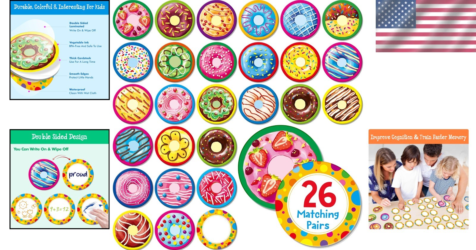 Adorable 52-Piece Donut Matching Card Game for Ages 3+ – Creative Learning Fun