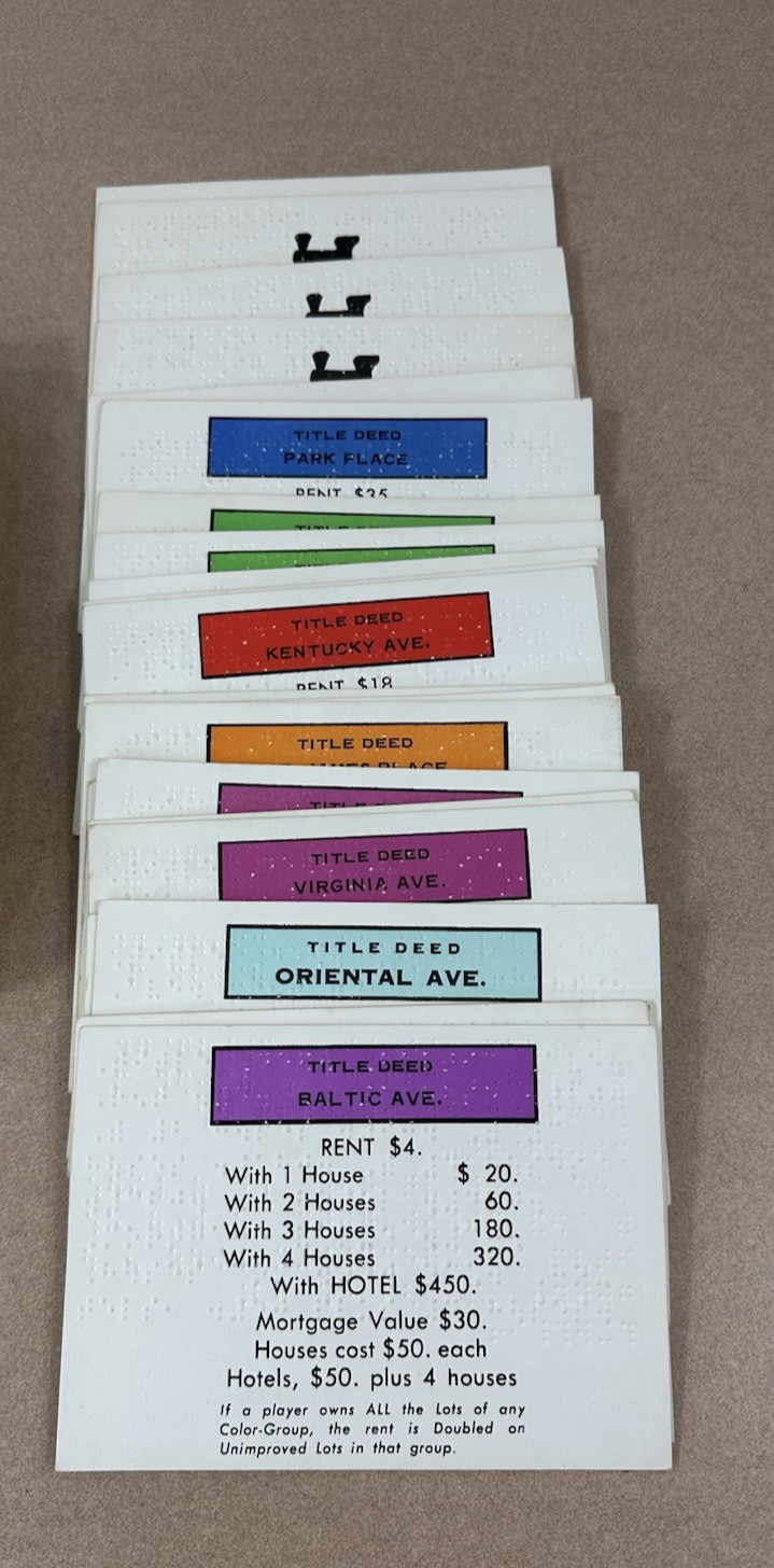 Vintage Braille and Low Vision Monopoly 1986 Regular Components Included READ