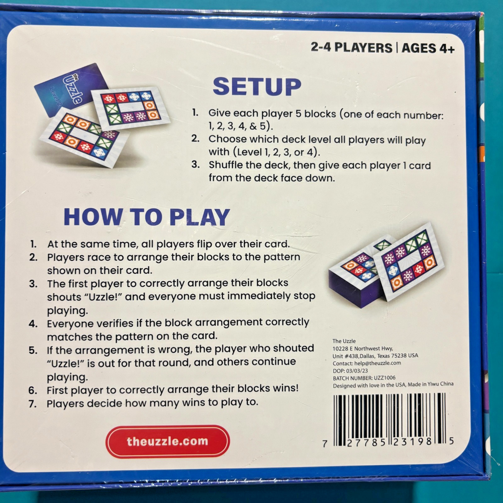 The Uzzle Family Board Game Pattern Matching Fast Pace 2-4 Players 4+