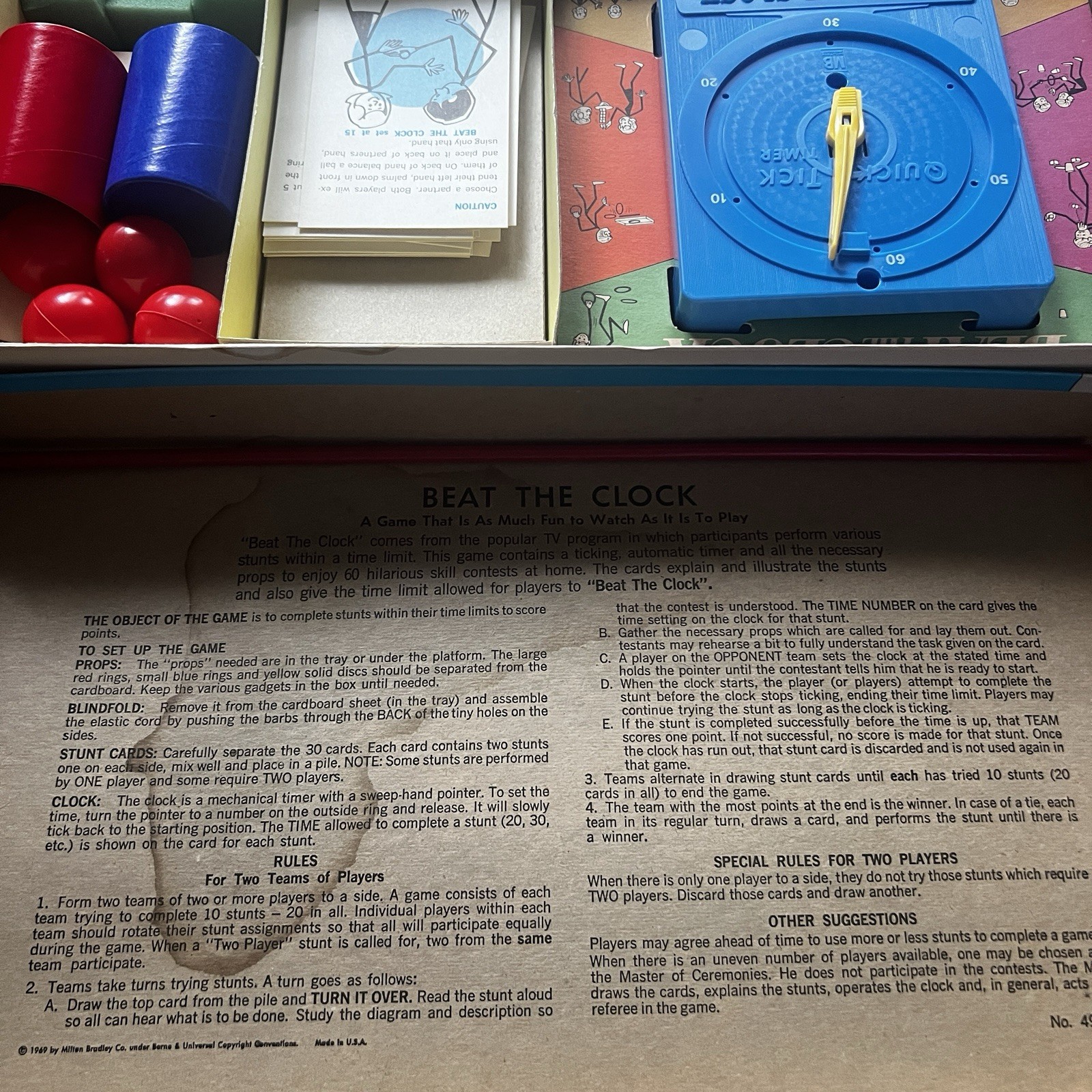 Vintage 1969 Beat The Clock Board Game Milton Bradley Complete TV Show Game VTG