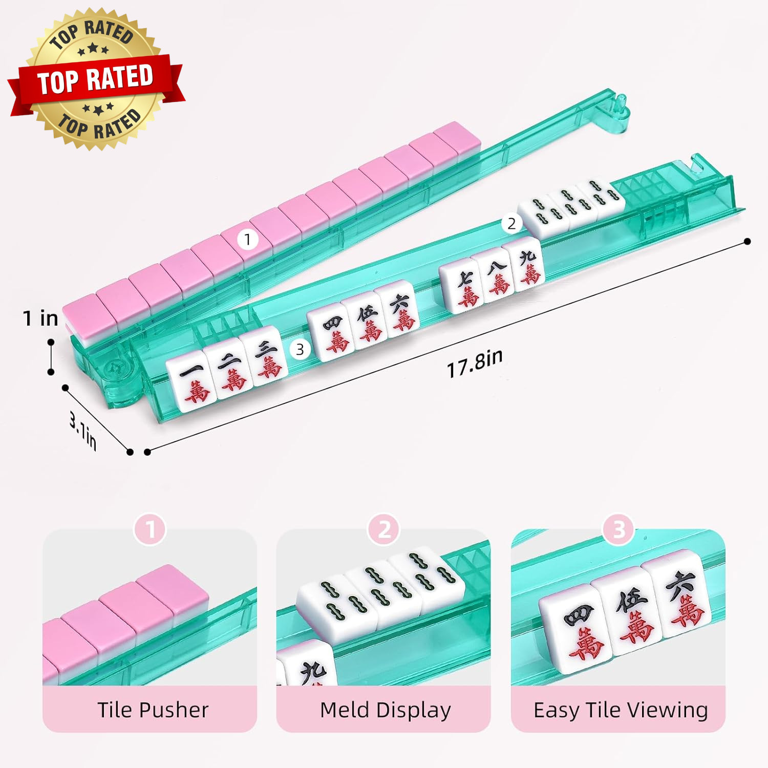 Non-Slip Mahjong Racks with Pushers, 4-Pack Clear Acrylic Racks, American Mahjon