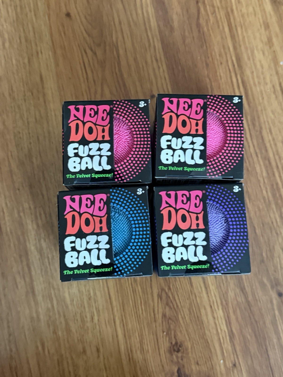 NeeDoh – Lot of 4 – Fuzzball – 1 Blue 1 Purple 2 Pink *New & Unopened*