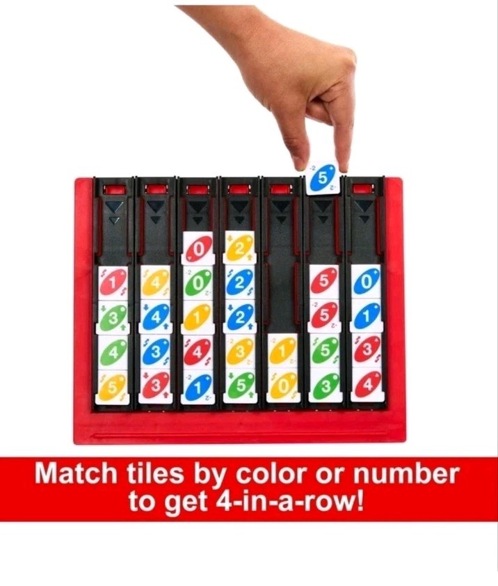 UNO Quatro Game with Colored Tiles & Plastic Game Grid for Adults/Family
