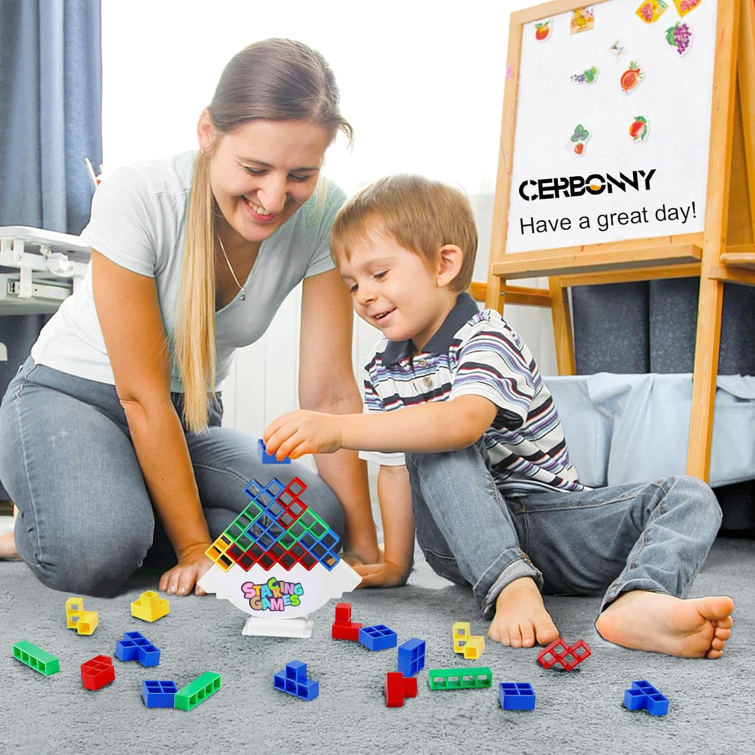 48Pcs Tetra Tower Stacking Blocks Game, Board Games for Families, Parties, Trave
