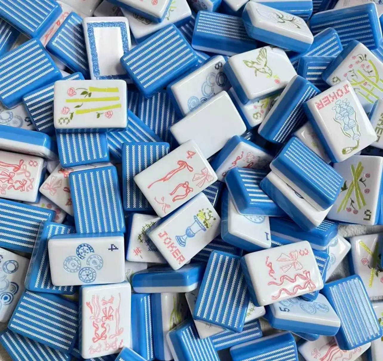 New high-end Blue stripes American Mahjong Tiles set ,160 tiles+ Bag