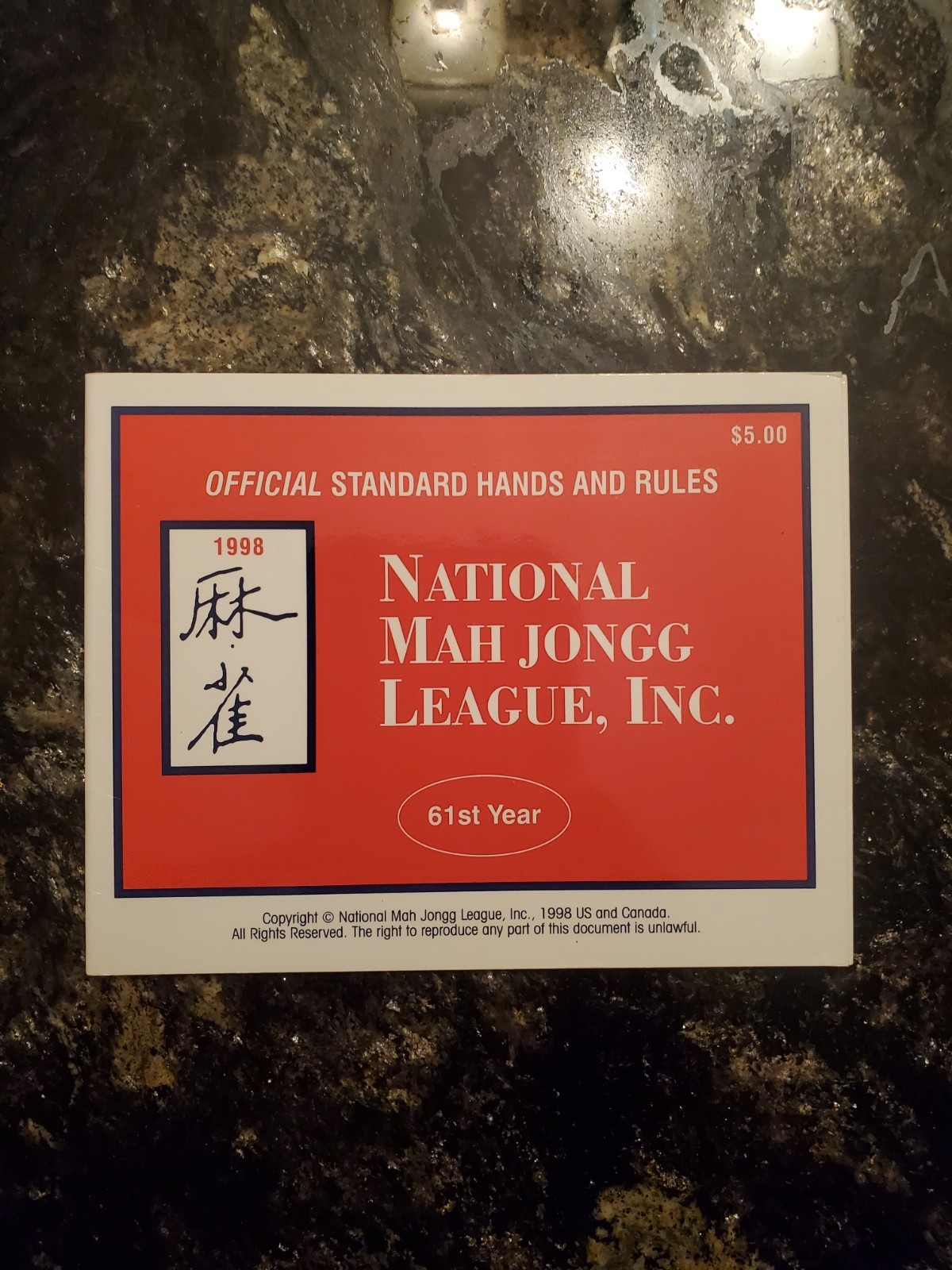 Vtg 1998 NMJL Mah Jongg Small Official Standards Hands & Rules Card, 61st Yr