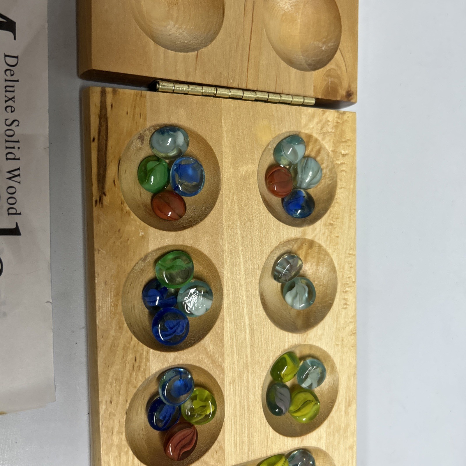 Oak Finished Wood Board w/ Gemstone Pieces MANCALA – 2001 Cardinal Solid Wood