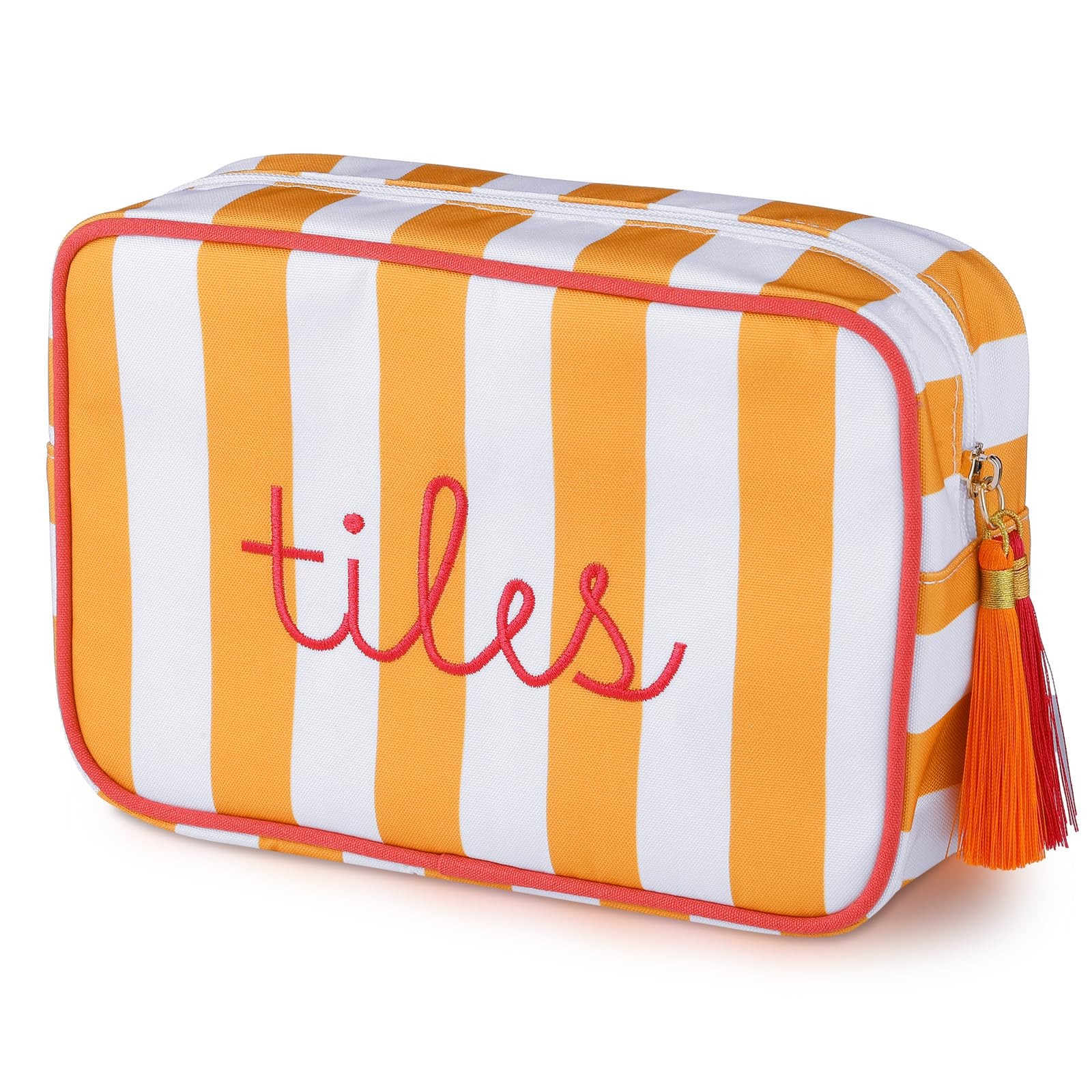 Mahjong Tile Bag with Zipper, Striped Embroidered Mahjong Storage Pouch Mah J…