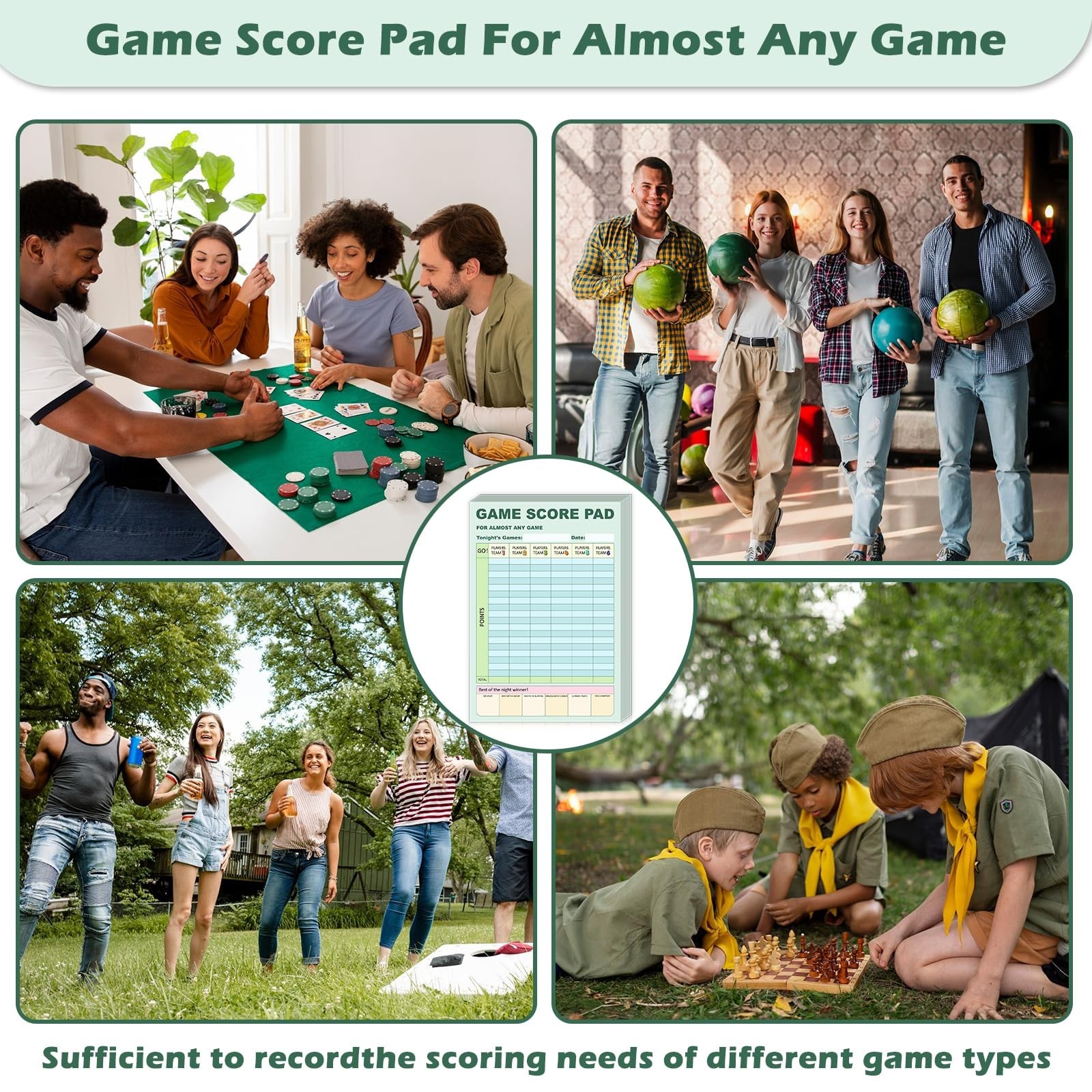 30/90/180 Sheets Double-Sided Game Score Pads – 6×9 Inch Score Tracker for Famil