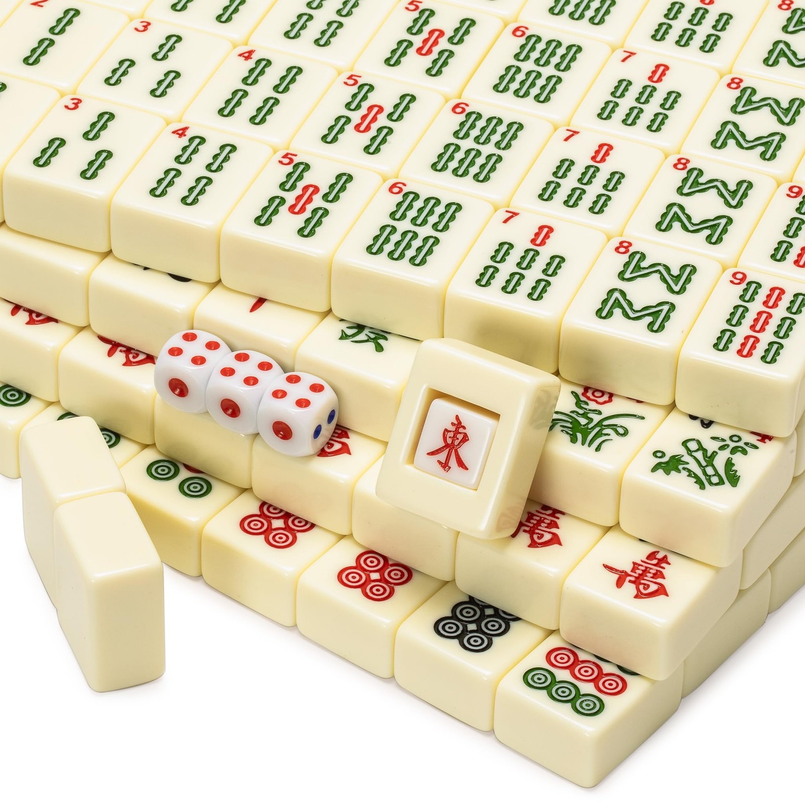 Chinese Mahjong Set 146 Melamine Tiles Blue Vinyl Case Traditional Gameplay