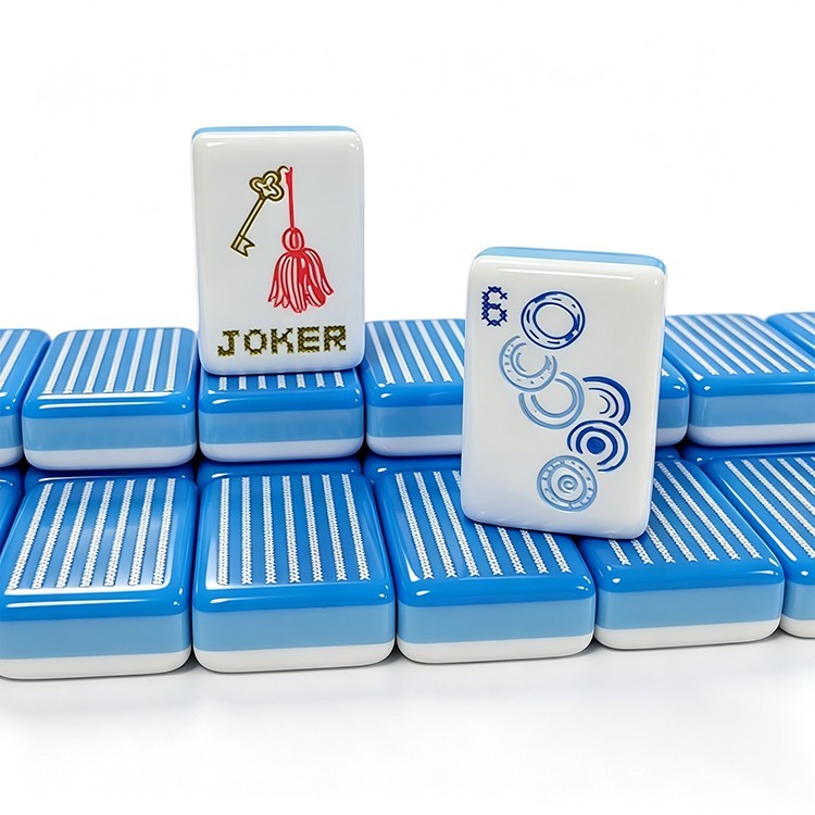 Blue Stripe 4-Layer Acrylic Mahjong Tiles American Set 160 Pcs – US Fast Ship!