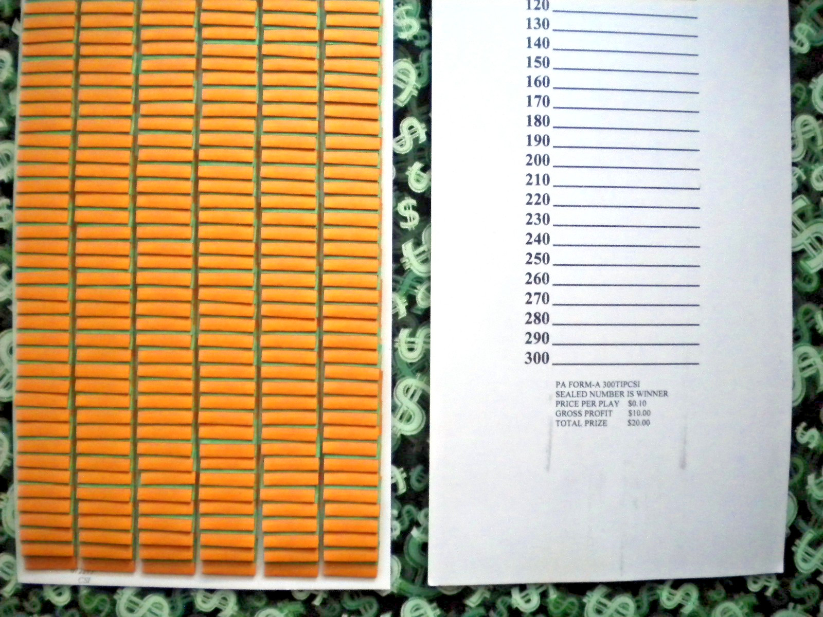 1 Each ~ 300 Singles REGULAR “NOT Sure” TIP BOARD {010-300} Pull Tab Jar Tickets