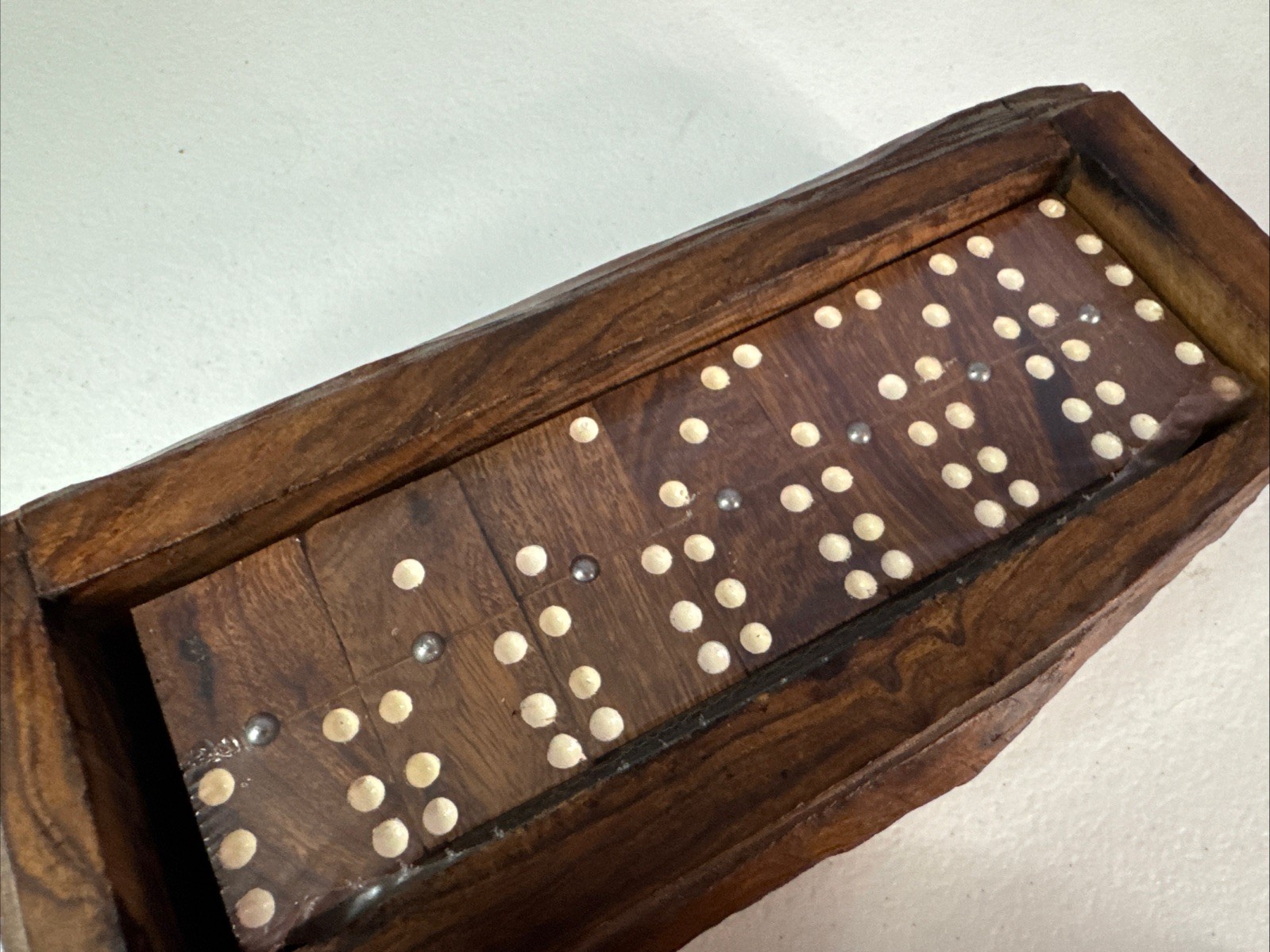 Wooden Domino Dominoes Set In Wood Box Natural New Log Vintage Rare