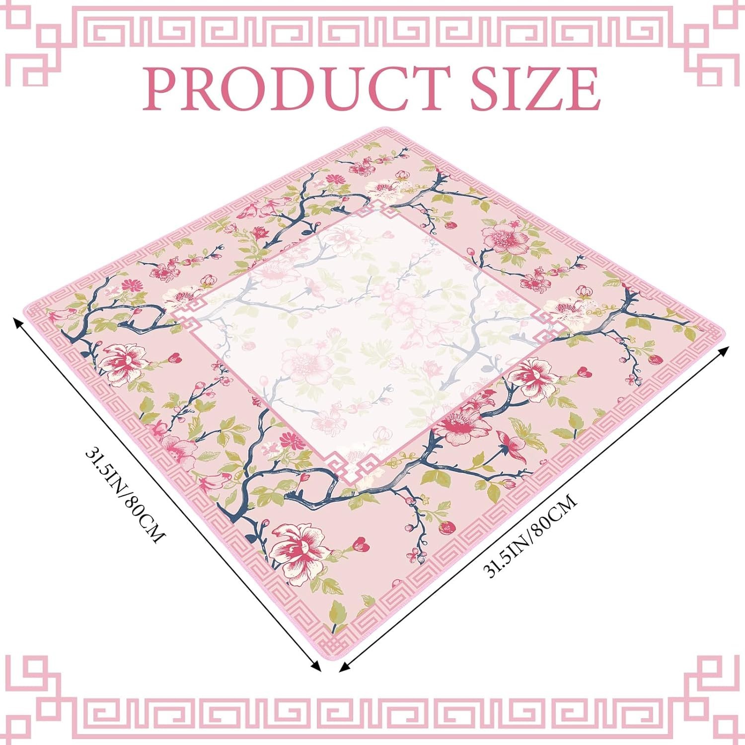 Chinoiserie Mahjong Mat with 1 Carrying Bag 31.5″ x 31.5″ Pink and White Rubb…