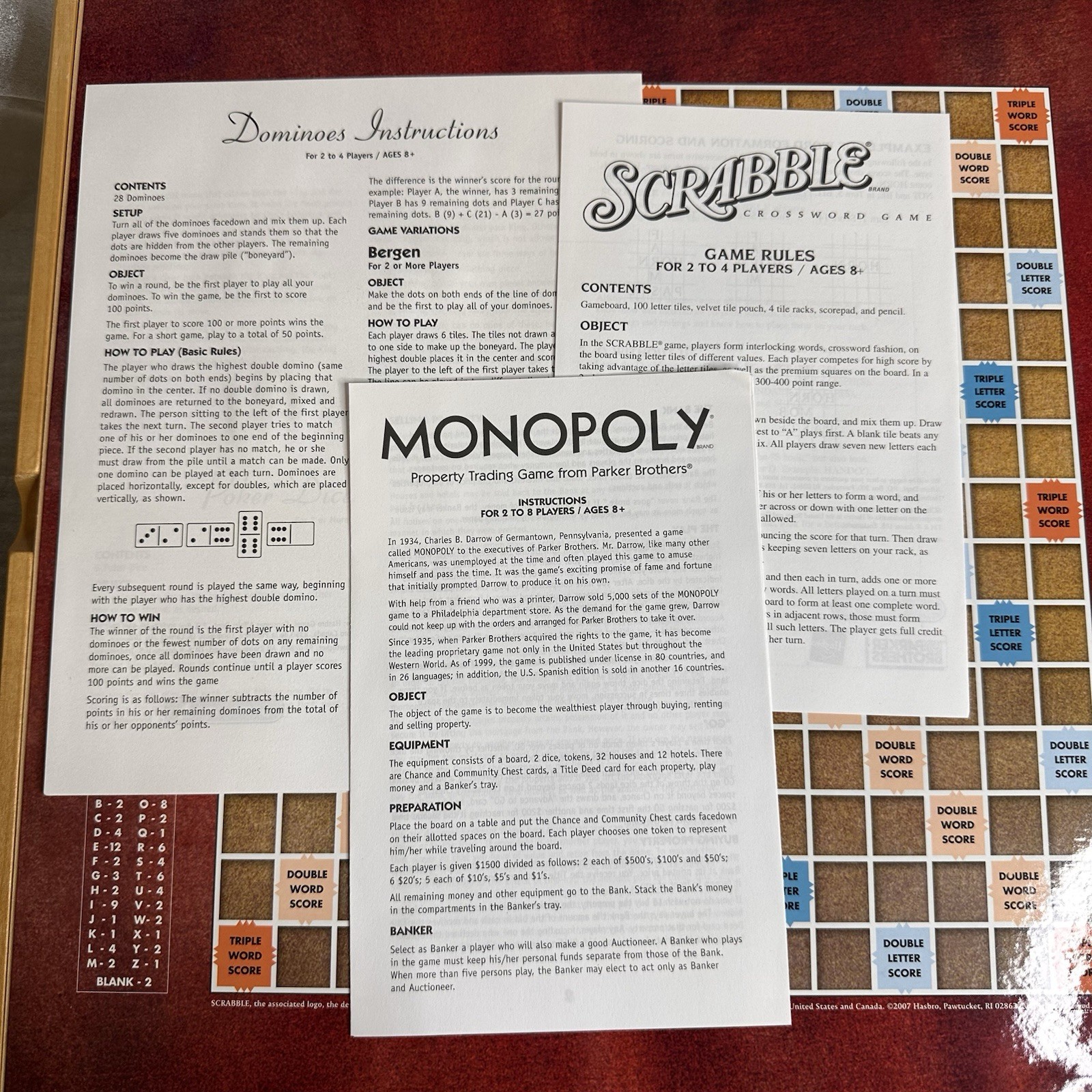 Monopoly Scrabble and 4 Classic Games Solid Wood Cabinet 2007 Parker Brothers