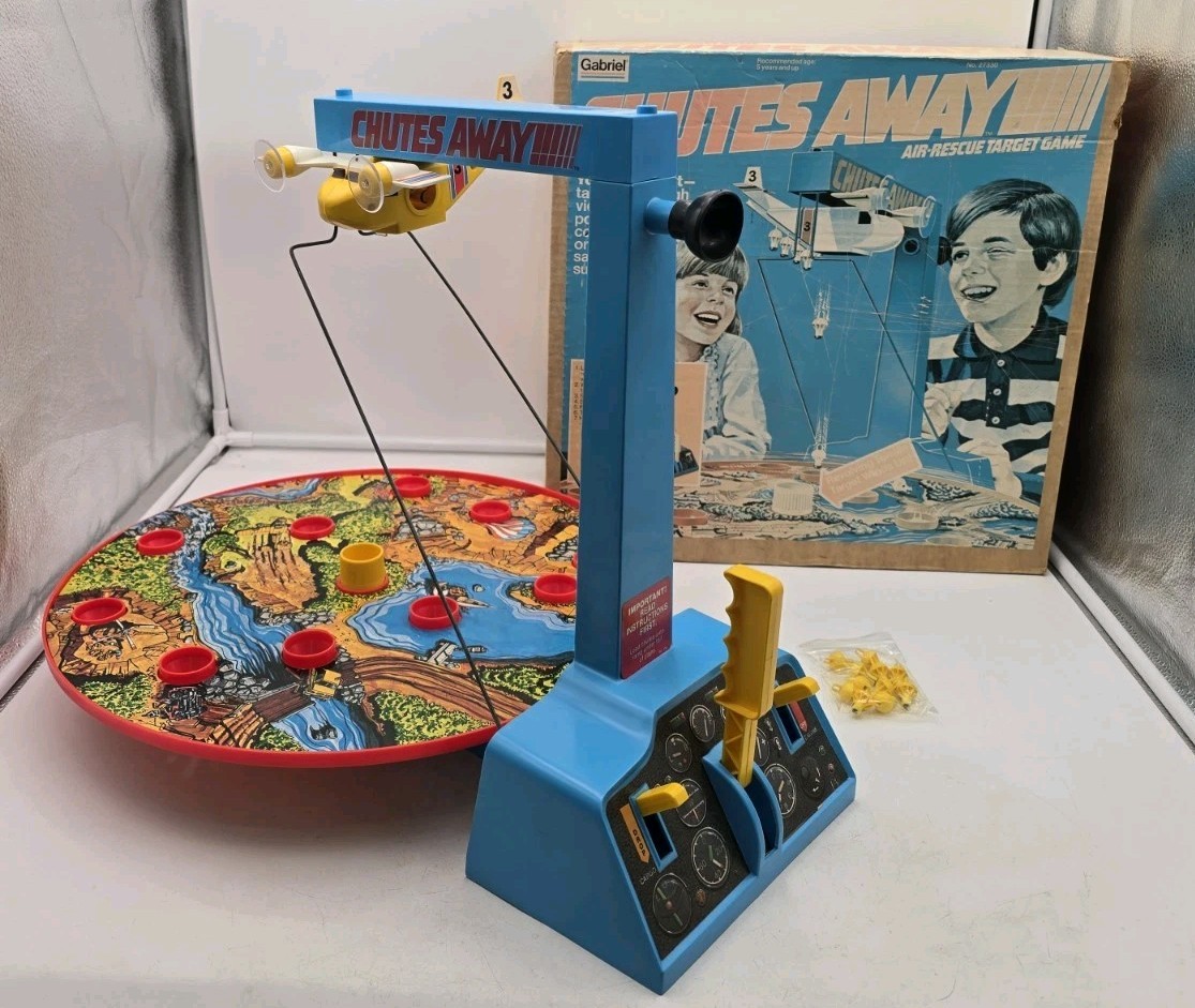 Vintage Gabriel Chutes Away Air-Rescue Target Game 1977 Box Parts Repair Read!