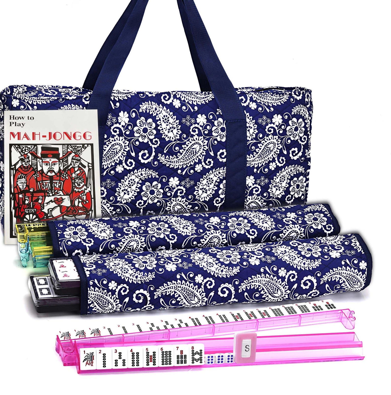Mose Cafolo American Mahjong Set, Blue Paisley Carrying Bag,166 Premium White…