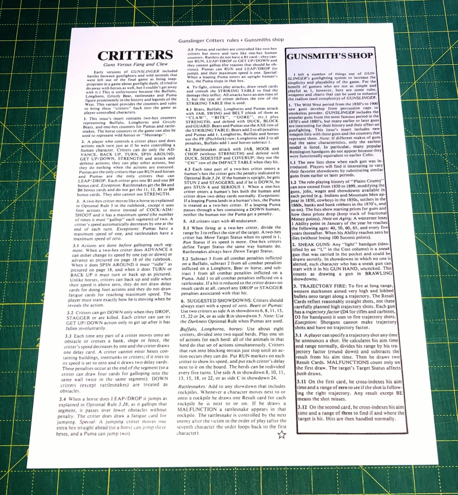 Gunslinger variant Critters, 105 counters, rules 1 page & quick ref 4 pages