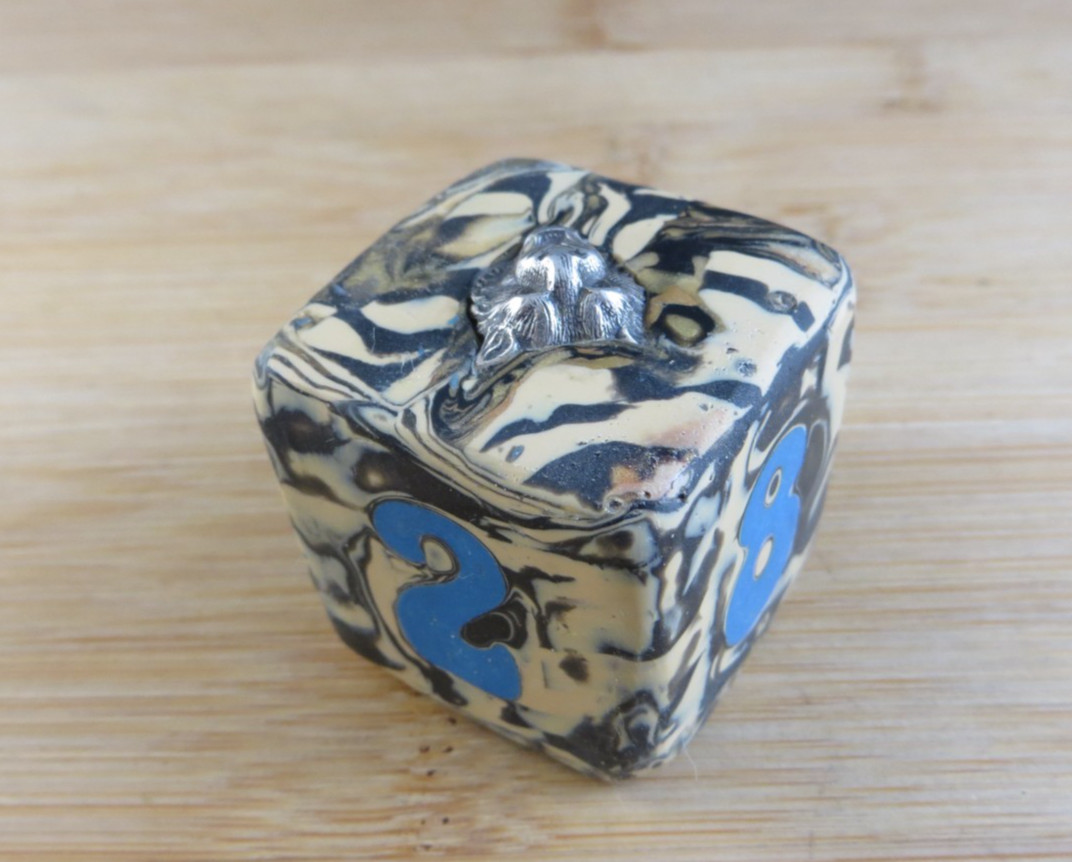 Jena’s Handmade Backgammon Doubling Cube Blue Tan Sterling Silver Wild Cat #410