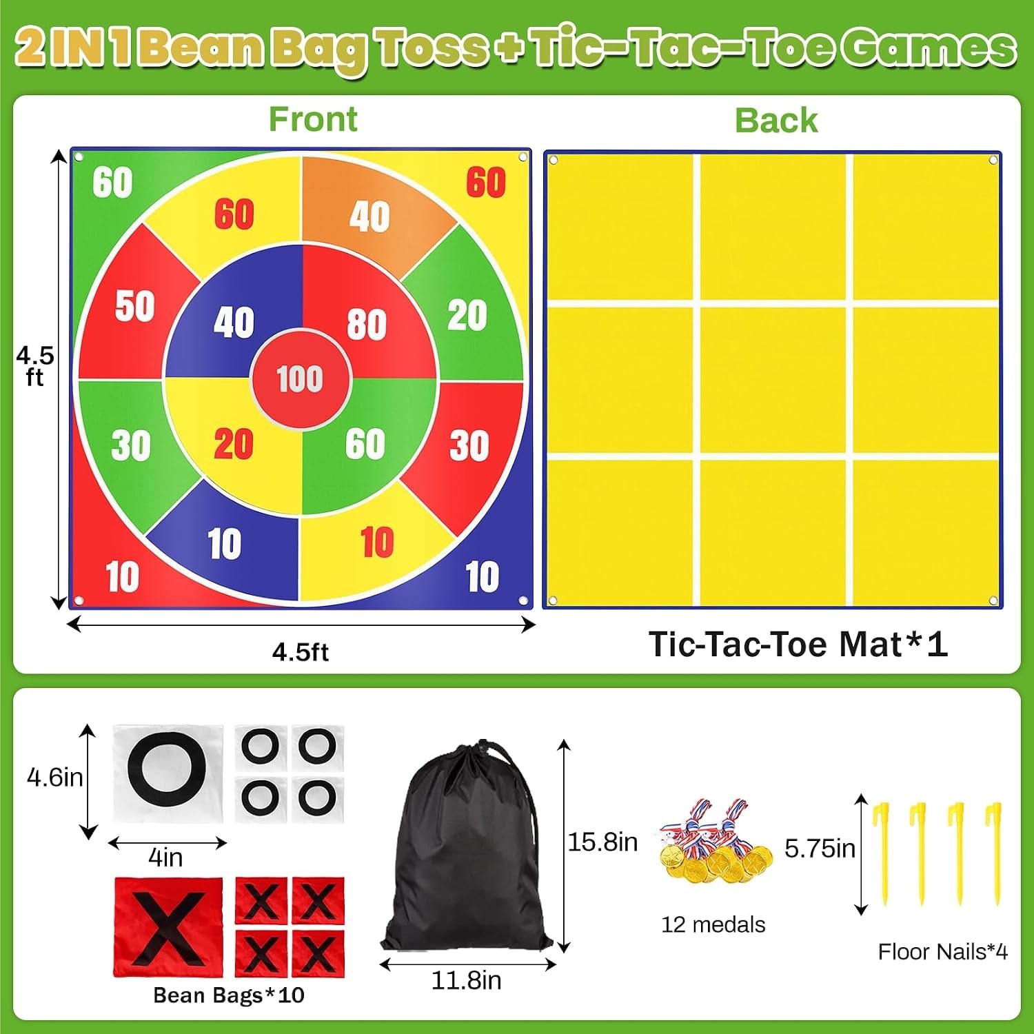 Giant 4.5ft Outdoor Tic Tac Toe & Bean Bag Toss Game Set for Kids Adults
