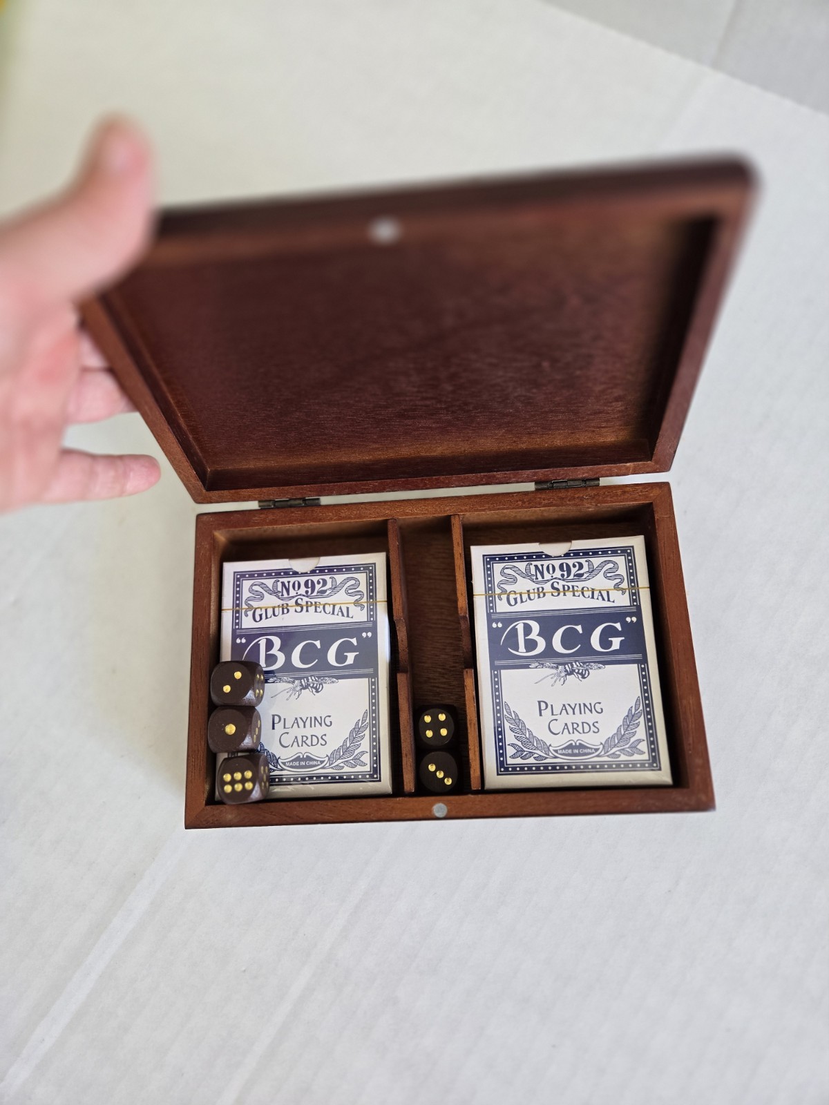 Card Dice Game in Wood Box & New BCG Cards 5 Dice Gift Poker Games