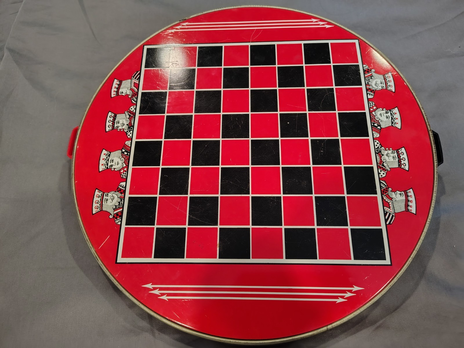 Vintage Metal Chinese Checkers And Checkerboard With Checkers Without Marbles