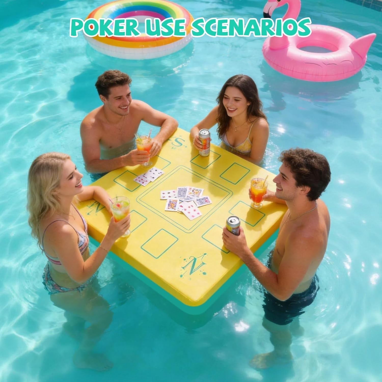 Floating Mahjong Table Double Sided 32-inch Waterproof Water Game Tray for Pool