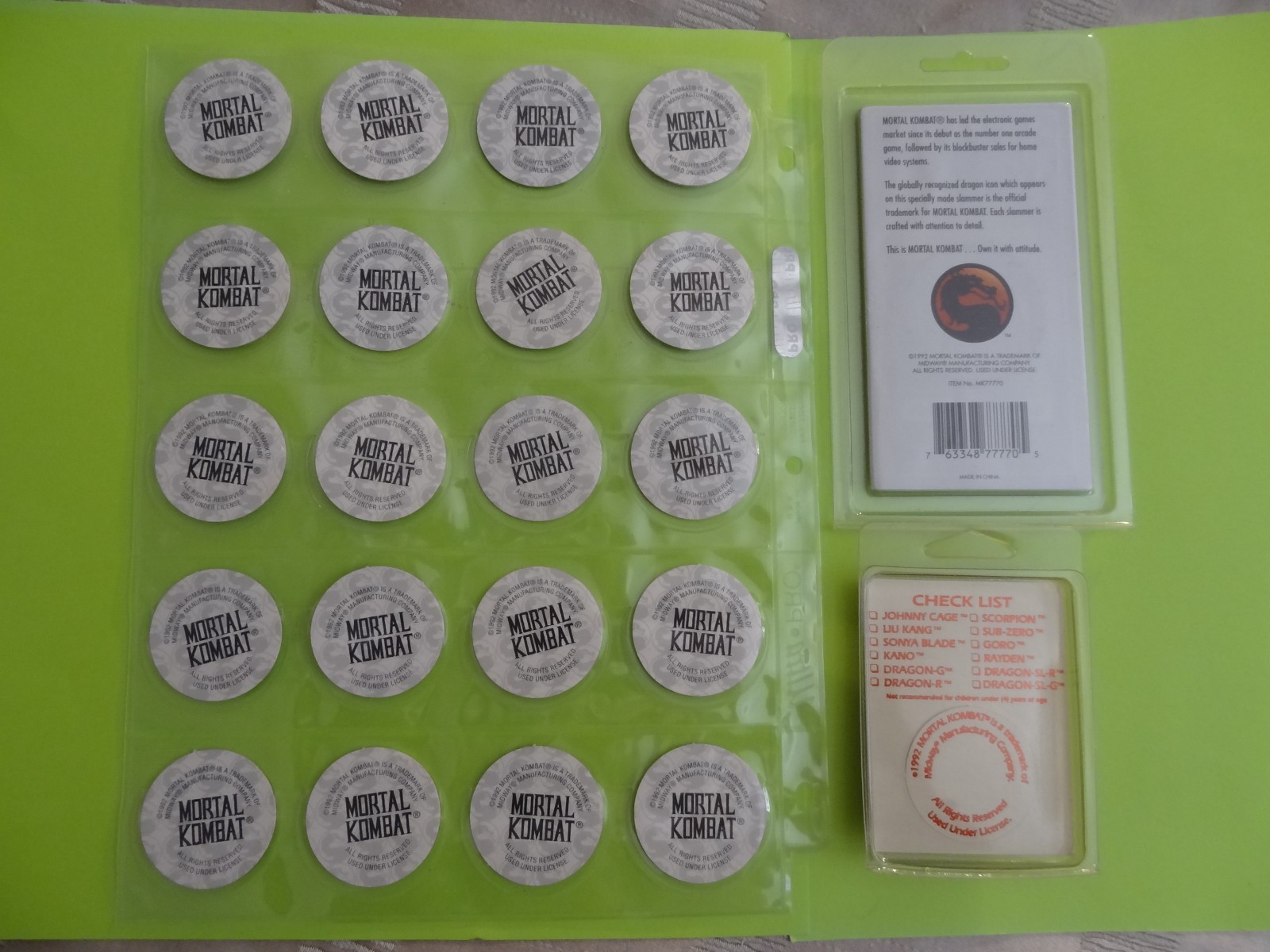 Pogs * Mortal Kombat * Pogs * Set of 20 * 18K Gold Plated Slammer * FREE SHIP *