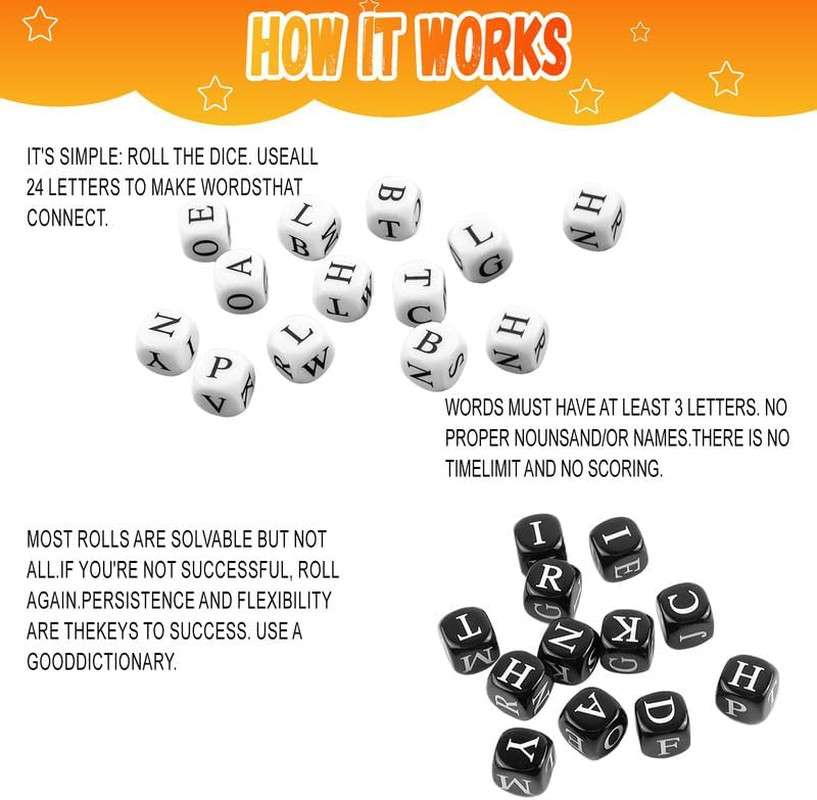 24 Pcs Dice Set, the Crossword Solitaire Game, 6 Sided Dice Crossword Creative G