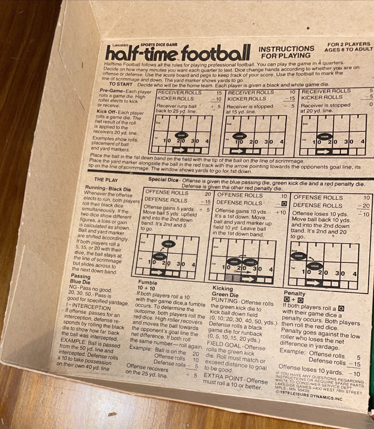 Vintage Half-Time Football Game – 8294 Complete – Lakside – Sports Dice in box