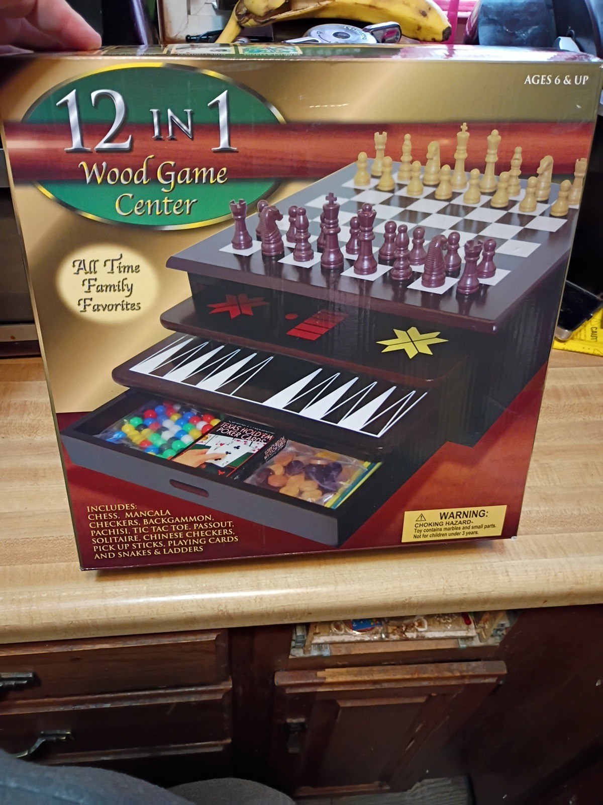 12 in 1 Wood Cardinal Game Center Set Chess Backgammon Chinese Checkers Mancala
