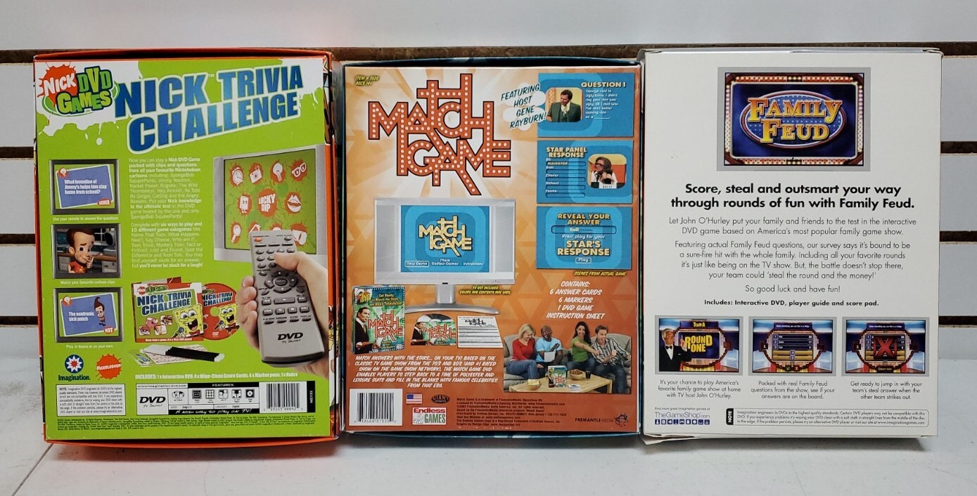 Lot Of 3 DVD Edition Games: The Match Game, Family Feud, & Nick Trivia Challenge