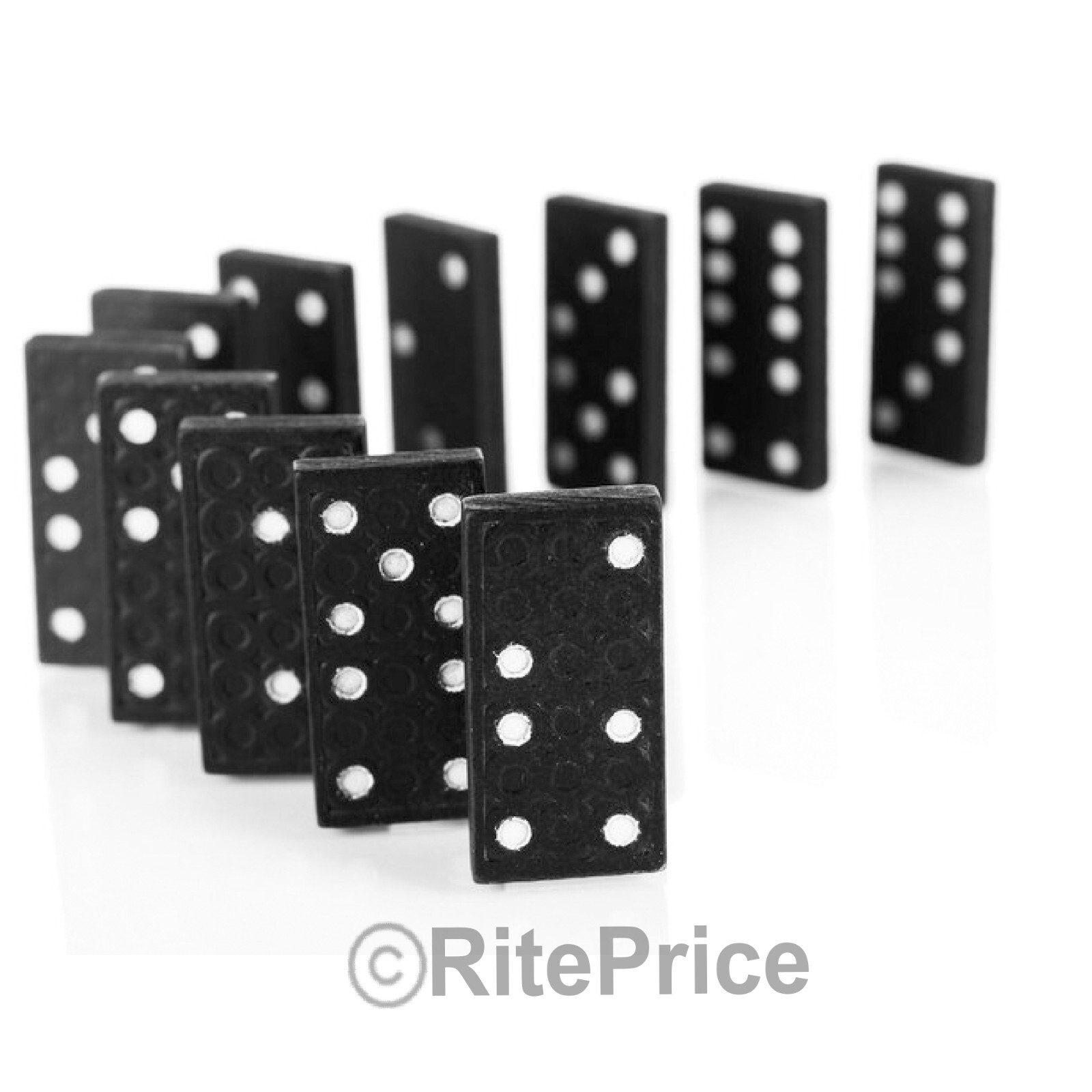 DOUBLE SIX DOMINOES MINI DOMINO SET OF 28 BLACK TILES WITH WOOD CASE (1 Pack)