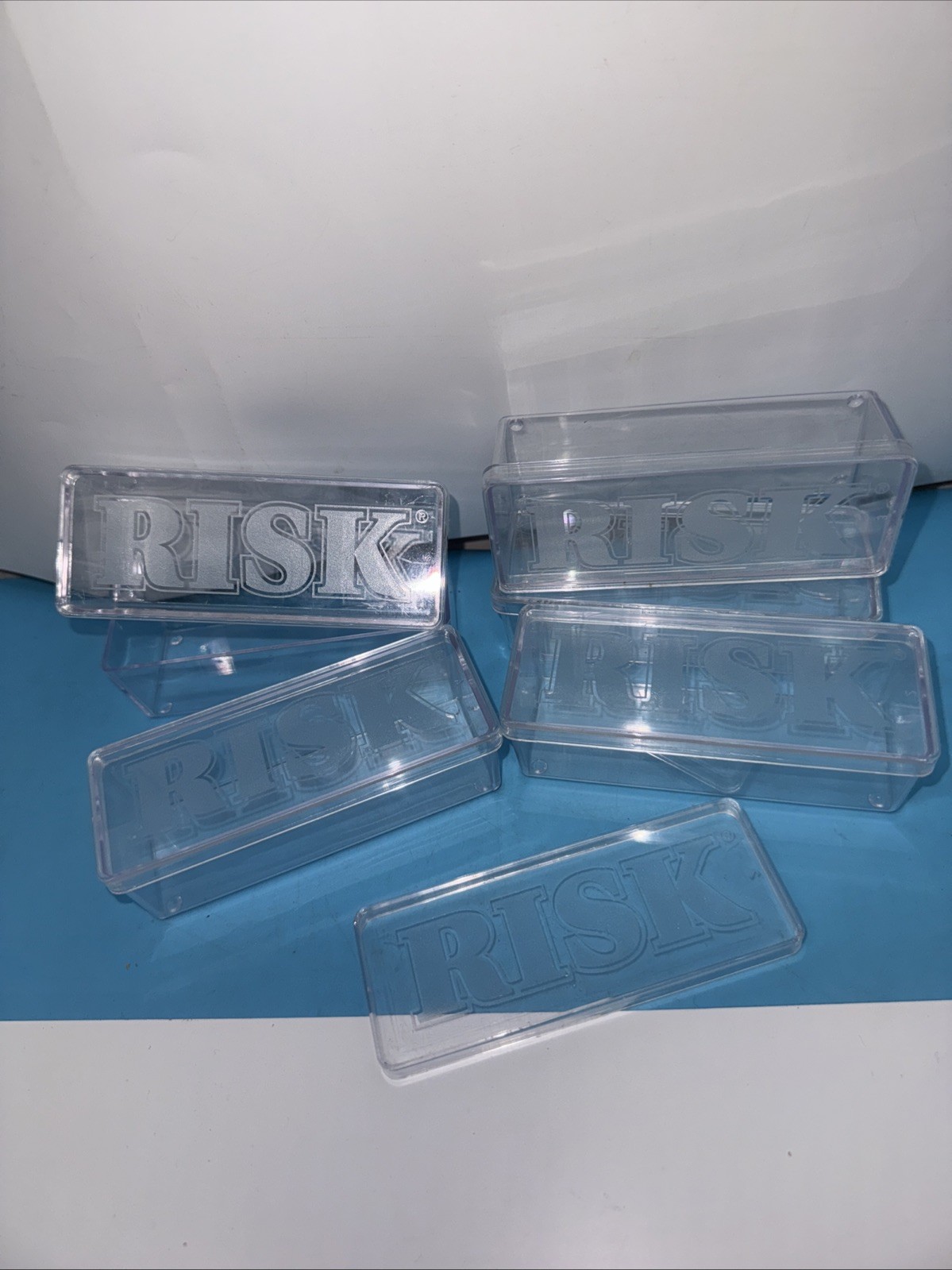 Risk 1993 Replacement 6 Plastic Etched Storage Boxes & Lids – Clear Container