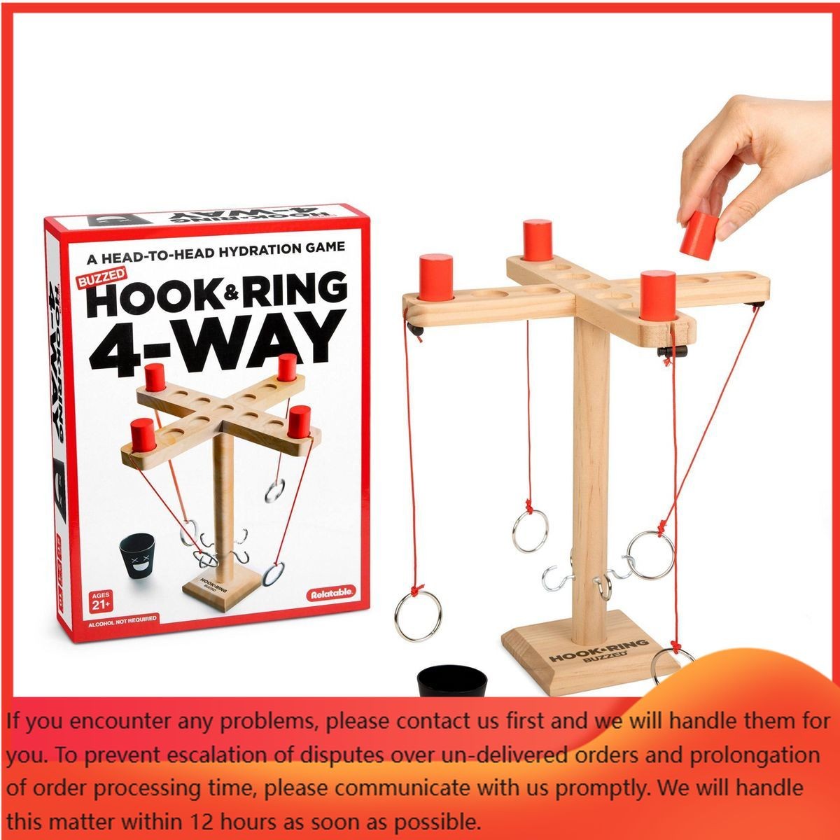 What Do You Meme? Buzzed 4-Way Hook & Ring Toss Game – Wooden Party Game