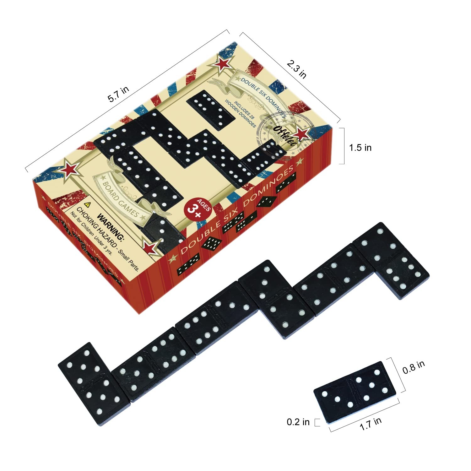 Offelec Wooden Double 6 Domino Set – 28 Tiles 1 Pack, 1 Pack 6