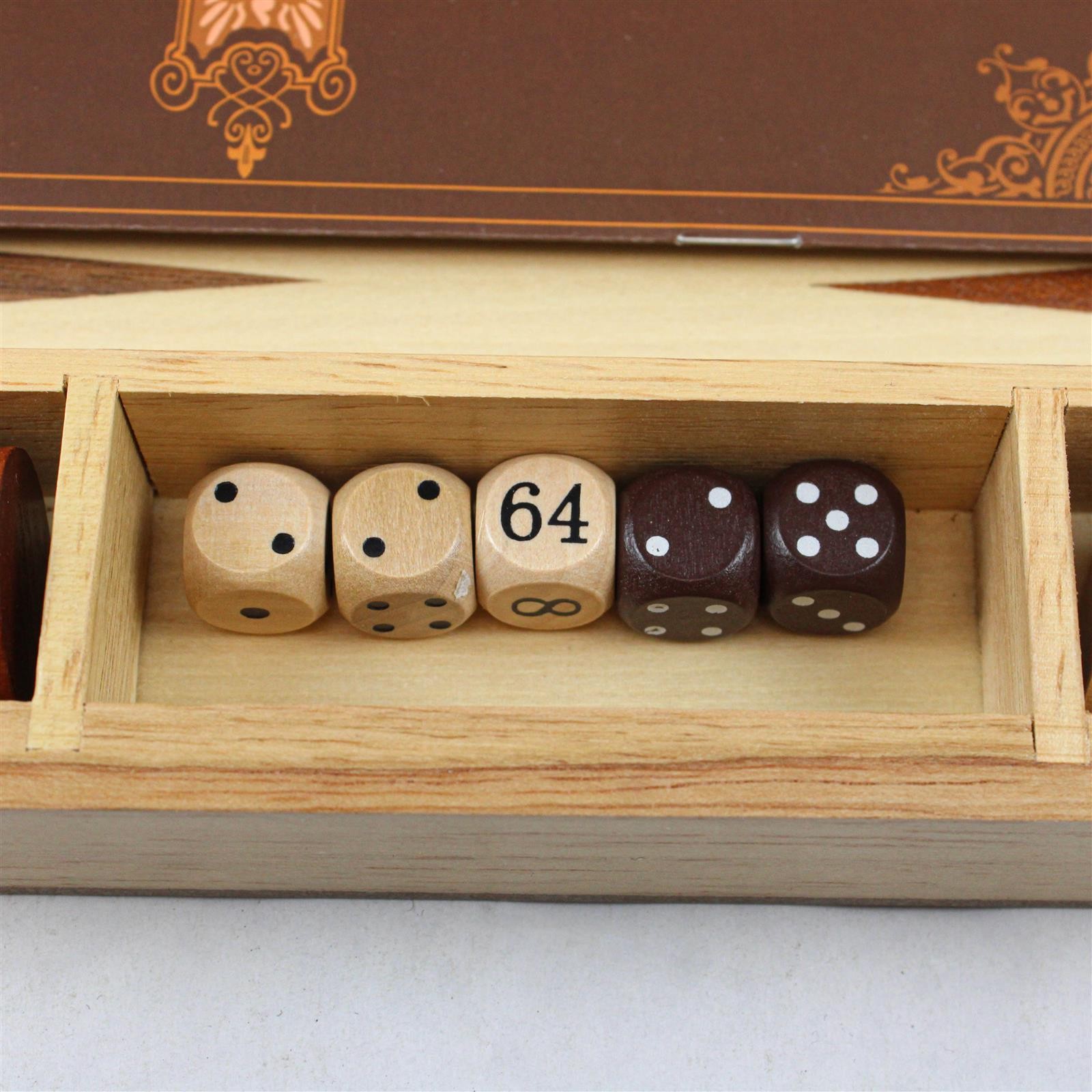 Portable Backgammon Board Game in Wooden Case With Dice Complete 2016