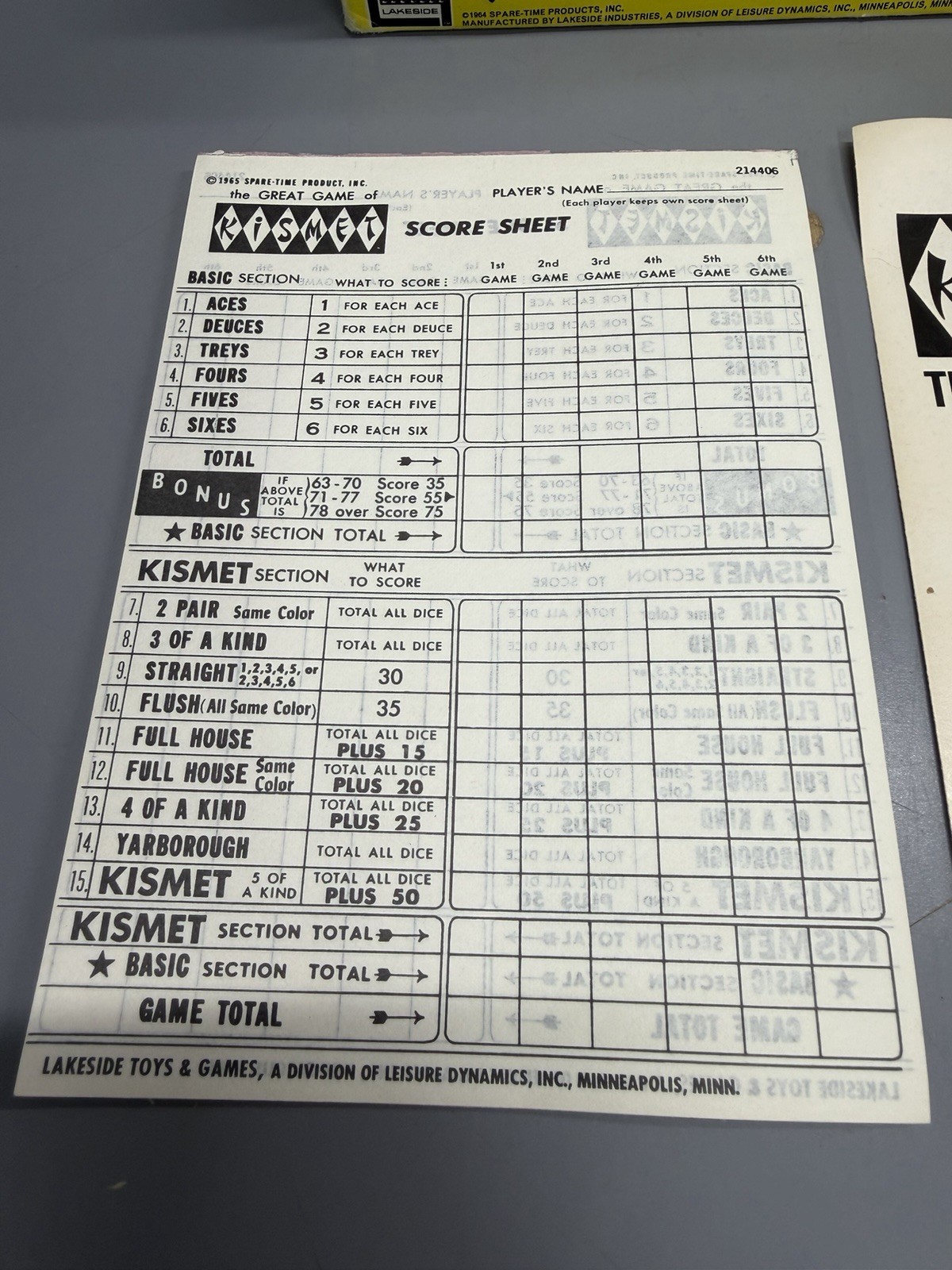 Vintage 1964 Kismet Game By Lakeside Complete With Original Box & Instructions