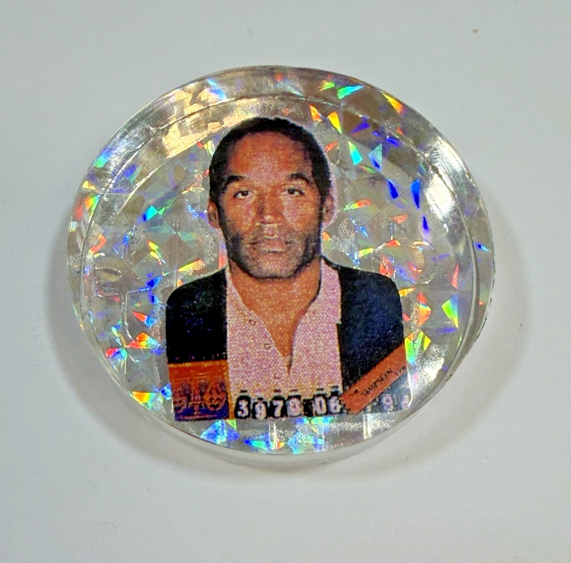 Vintage OJ in the Slammer Pogs Slammer w/Mug Shot 3/8″ Thick