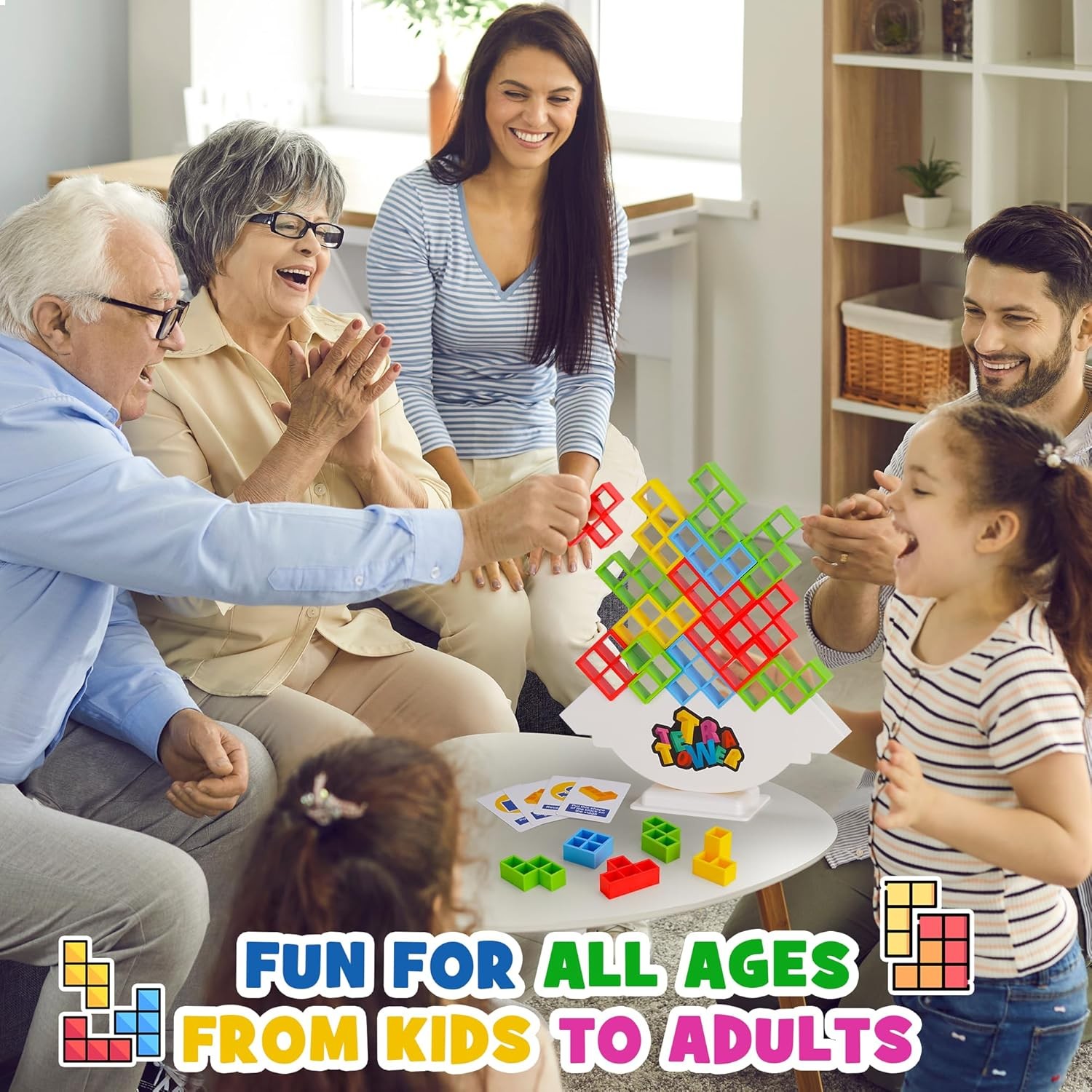 WOWNOVA 48PCS Tetra Tower, Fun Balance Stacking Building Blocks Board Game for K