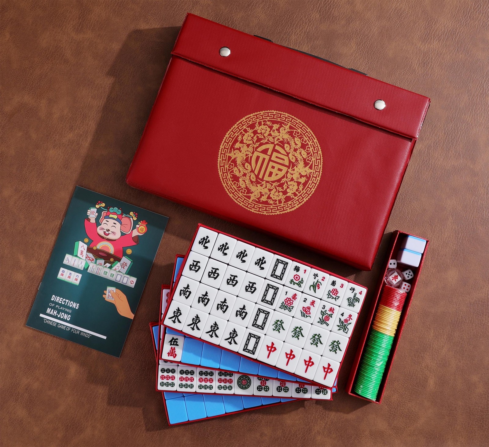 Mose Cafolo Traditional Chinese Mahjong Set – 144 Melamine 34mm Standard Size…