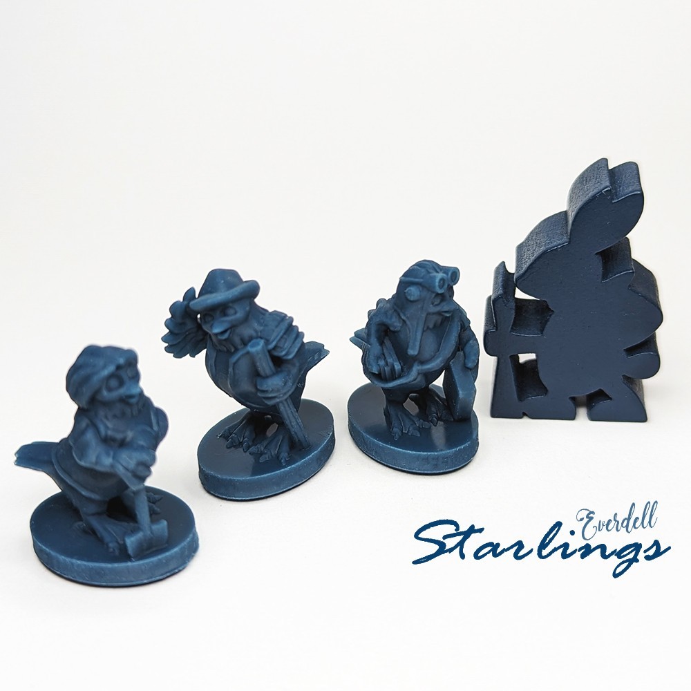BLUE Starlings 8pcs | Unofficial Upgrade for Everdell Pearlbrook, Frog, Rabbit