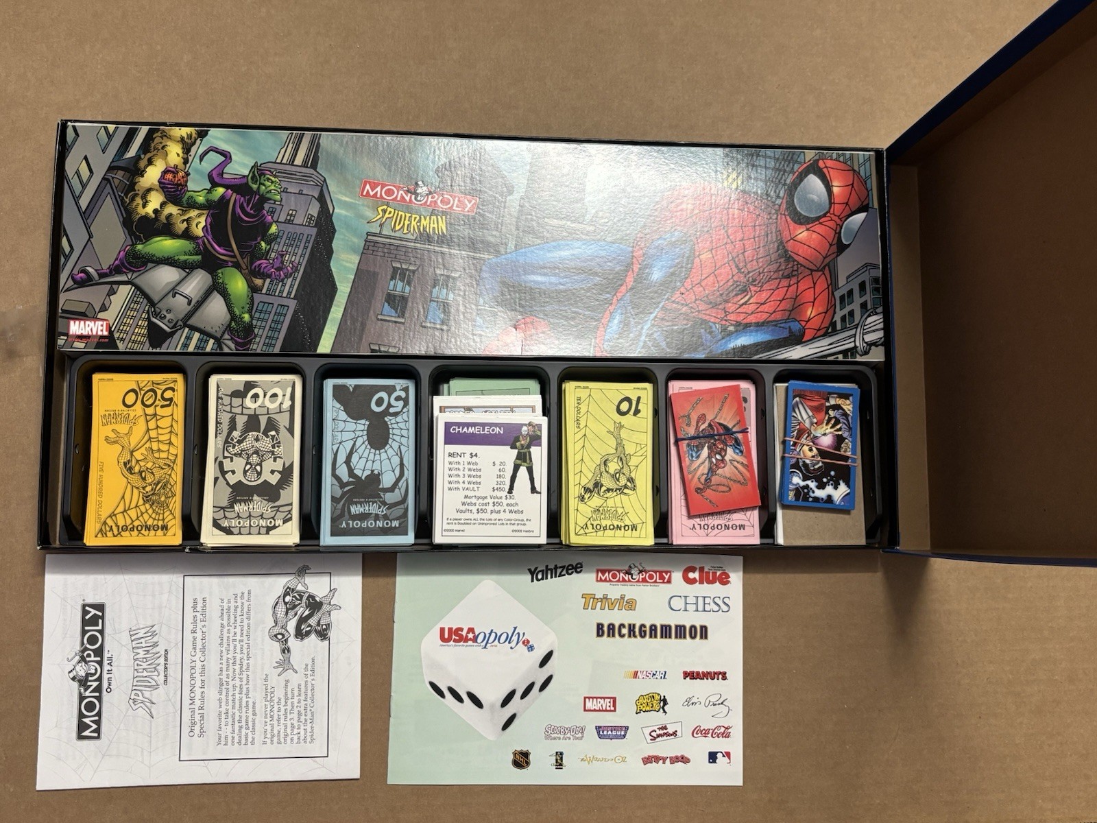 2002 SPIDER-MAN Monopoly Collector’s Edition 100% Complete SPIDERMAN