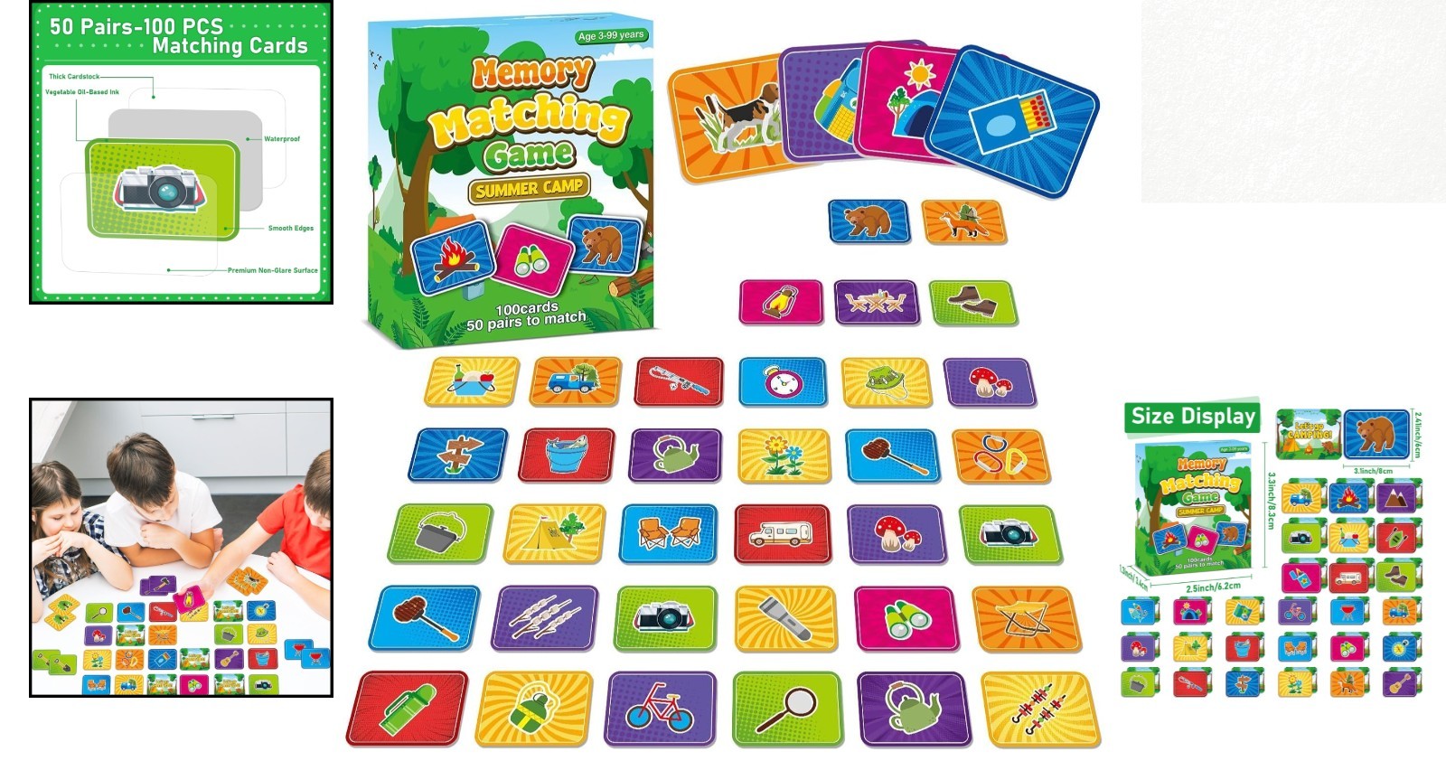 100 PCS Summer Camp Memory Matching Game for Kids Aged 3-8 – Educational Fun