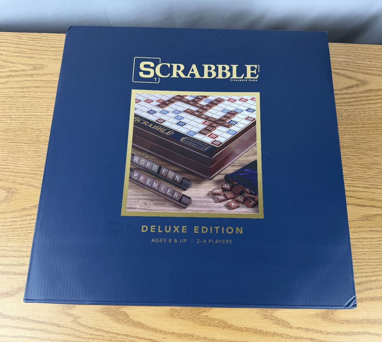 Scrabble Deluxe Classic Edition Wood Rotating Turntable Board Game Open Box