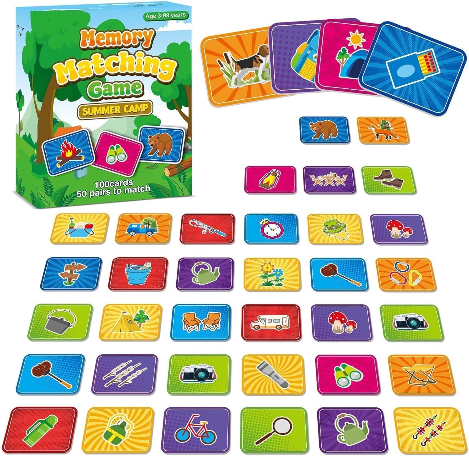 100 PCS Summer Camp Memory Matching Game for Kids Aged 3-8 – Educational Fun