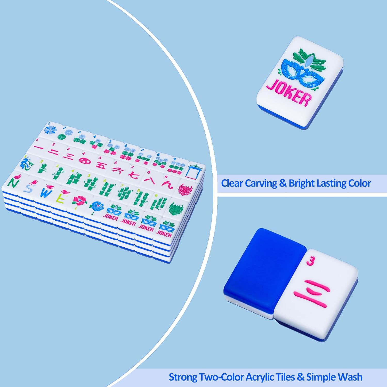 American Mahjong Tile Set(Blue) with Carrying Bag and Accessories, 160 Acrylic E