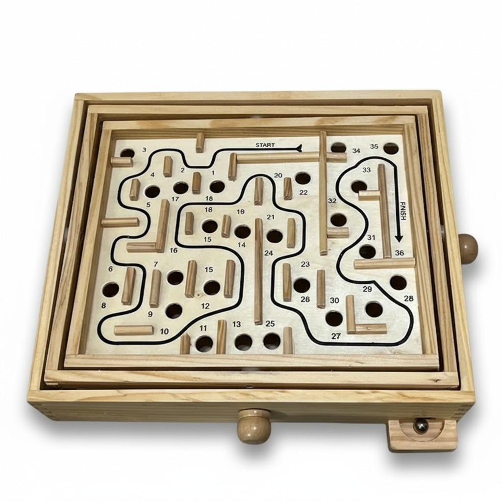 Wooden Marble Maze Labyrinth Tilt Balance Dexterity Puzzle Game Board Brain Game